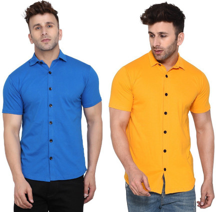 Money Leaf Men Solid Casual Blue 