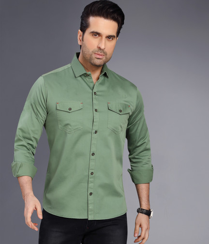 Men Solid Casual Light Green Shirt 