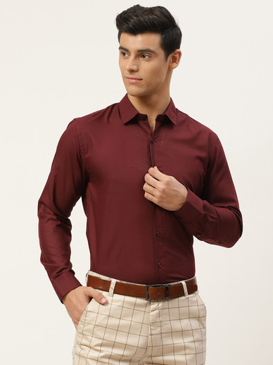 SOJANYA Men Solid Formal Maroon Shirt 