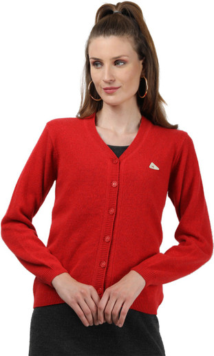 V Neck Formal Women Red Sweater 
