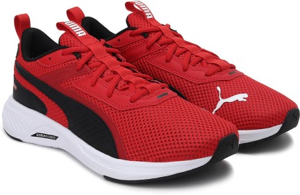 puma red and black running shoes