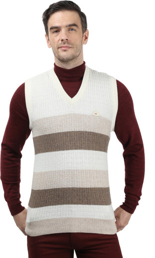 V Neck Casual Men Grey Sweater 