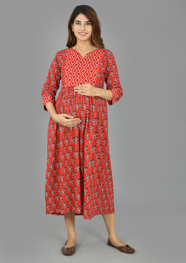 Negen Women Gathered Maroon Dress - Buy 