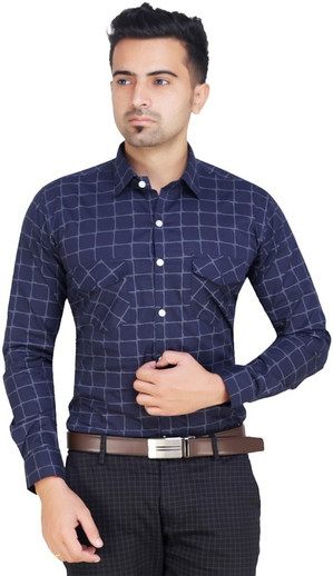 WDS Men Checkered Formal Blue Shirt 
