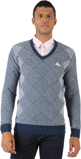 V Neck Casual Men Brown Sweater 