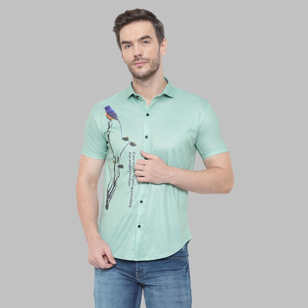 SLISH Men Printed Festive Green Shirt 