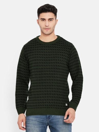 Round Neck Casual Men Maroon Sweater 