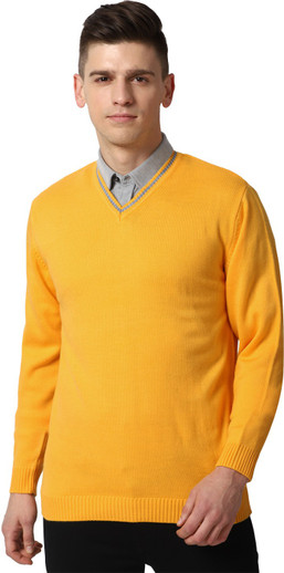 men's yellow v neck jumper