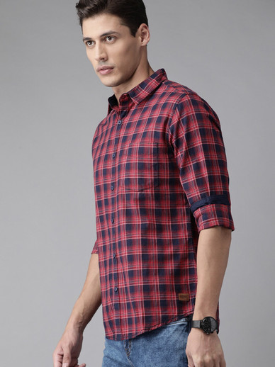 Roadster Men Checkered Casual Red Shirt 