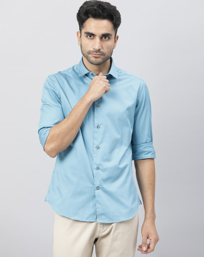 RARE RABBIT Men Solid Casual Blue Shirt 