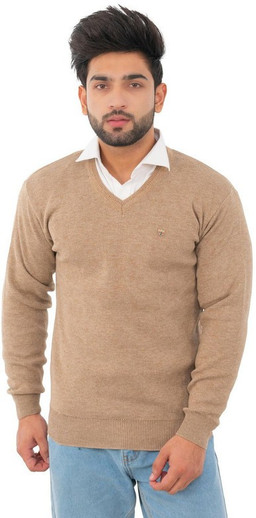 V Neck Casual Men White Sweater 