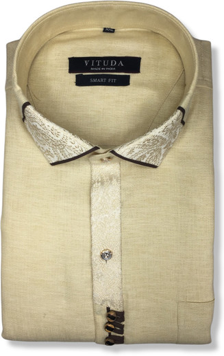 Vituda Men Printed Party Cream Shirt 