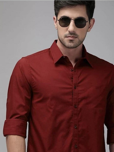 sawarn Men Solid Casual Maroon Shirt 