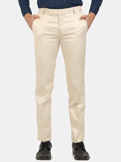 TRUE INDIAN Slim Fit Men Cream Trousers 