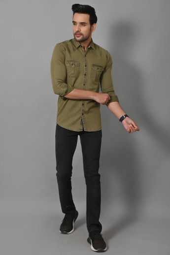 VIRIDIAN Men Solid Casual Grey Shirt 