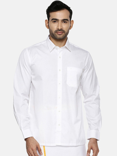 Ramraj Cotton Men Solid Casual White 