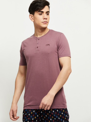 LACOSTE Solid Men Round Neck Purple T 