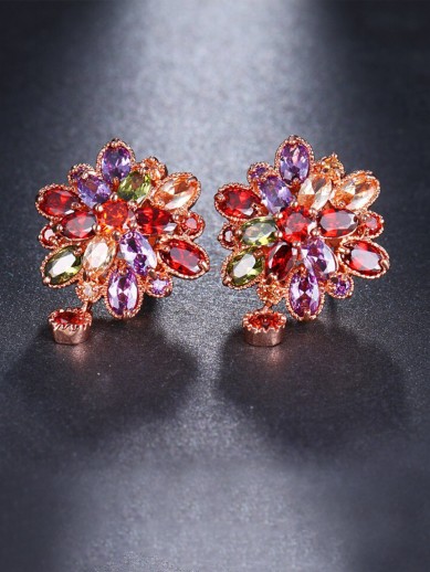 Crunchy Fashion Stylish Sparkling Flowerets Vine Cubic Zirconia Clip-On Earrings
