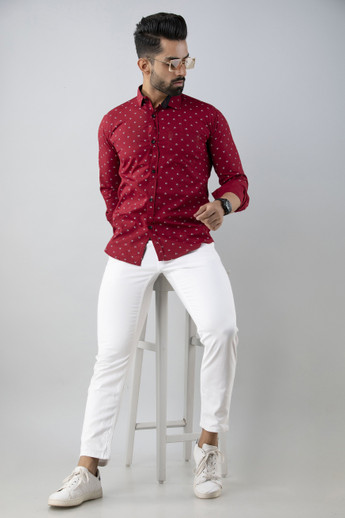 Men Solid Casual Maroon Shirt 