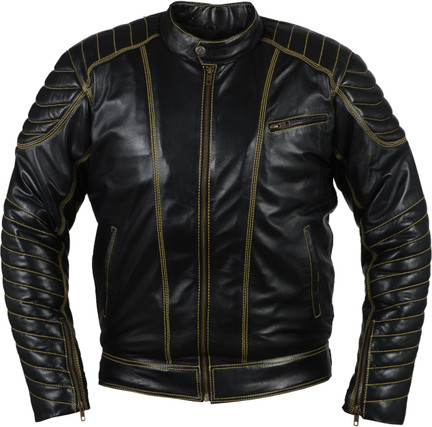 Sleeve Solid Men Fine Leather Jacket 