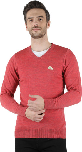 V Neck Casual Men Red Sweater 