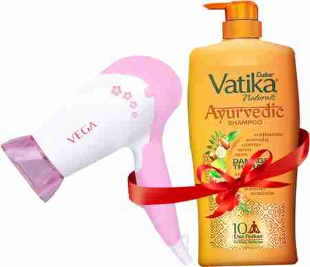 Dabur Vatika Ayurvedic Shampoo -1L + Vega Hair Dryer (1 L) 