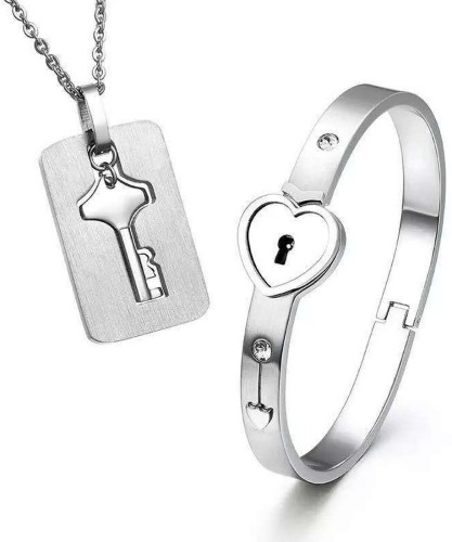 Couple Heart Lock Bracelet and Key Pendant Necklace for Men and Women   LockLuv