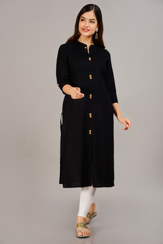 Solid Black Mandarin Collar Short Kurti – ZOMO