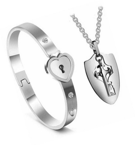 SILVOSWAN Platinum Plated Heart Love Lock Bracelet with Lock Key Pendant  Silver Stainless Steel Price in India  Buy SILVOSWAN Platinum Plated Heart Love  Lock Bracelet with Lock Key Pendant Silver Stainless