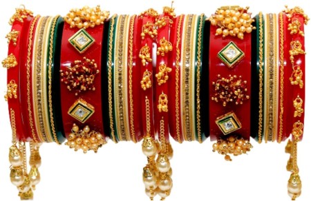 Punjabi Style Red Bridal Chuda Pearls & Stone Work Bangles Karwa Chauth  Chura