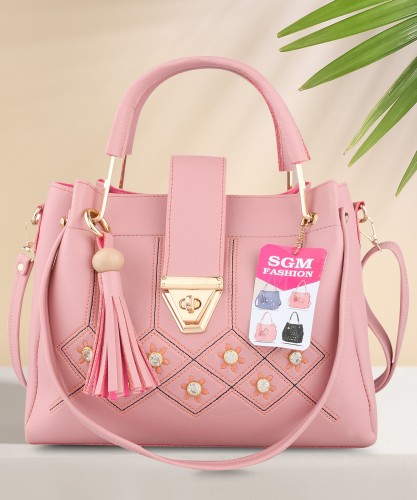 Premium PU Leather Plain Baby Pink Designer Ladies Hand Bag with
