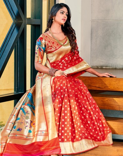 United Fashions Festive Wear Woven Pure Paithani Silk Saree