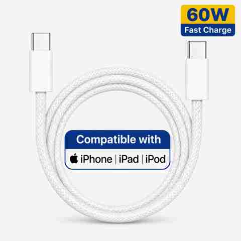 HOMEMO USB Type C Cable 6 A 1 m Nylon Braided Fast Charging Type-C to Type-C Power Cord (Compatible with USB-C enabled smartphones, tablets, and laptops, White, One Cable, USB Type C To USB Type C, 60 W) - Image 5