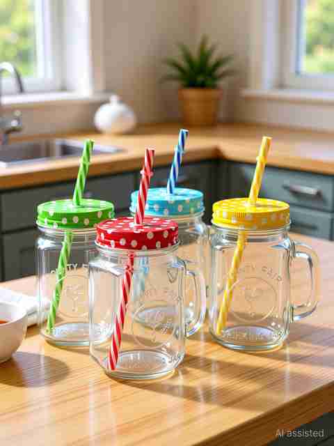 Meldique Mason Jar with Lid and Straw (Transparent, Random color, 500 ml) Glass Mason Jar (500 ml, Pack of 2) - Image 5