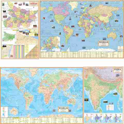 Perfect Map India Smart Books Publishers Combo of 4 Maps: India Physical Map, World ...