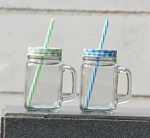 Meldique Mason Jar with Lid and Straw (Transparent, Random color, 500 ml) Glass Mason Jar (500 ml, Pack of 2) - Image 7