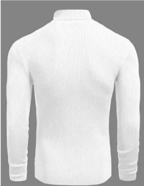 Glikae Men Solid High Neck White Sweater - Image 8