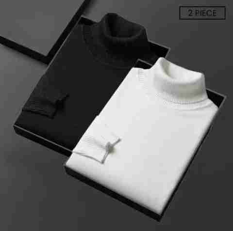 Glikae Men Solid High Neck White Sweater - Image 5