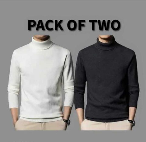 Glikae Men Solid High Neck White Sweater - Image 6