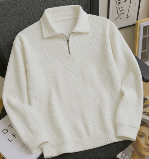 try striped men zip neck white silver beige t shirt