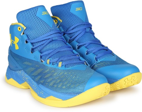 blue and yellow basketball shoes
