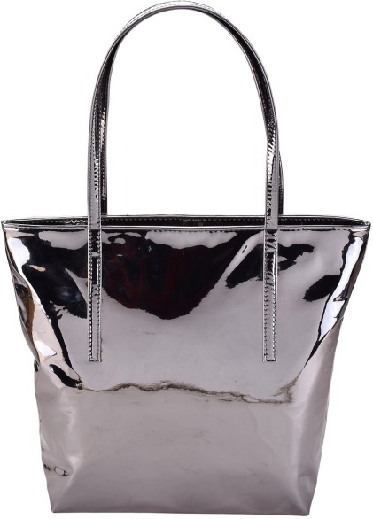 silver tote bag with zip