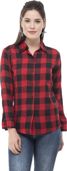 red n black check shirt womens