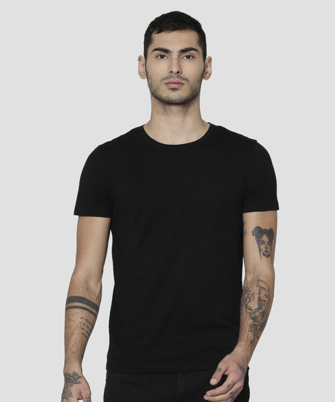Jack Jones Solid Men Round Neck Black T 