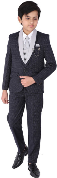 Fourfolds 5 Piece Coat Suit Self Design 