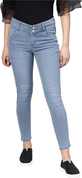 Purple Feather Skinny Women Blue Jeans 