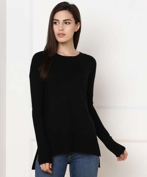 Gap Solid Round Neck Casual Women Black 