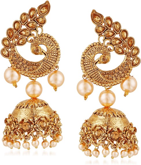 Amaal Peacock Jhumka Earrings Gold 