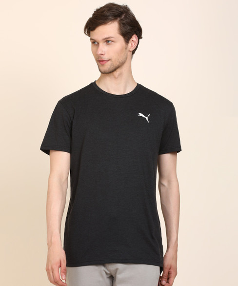 Puma Solid Men Round Neck Black T Shirt 