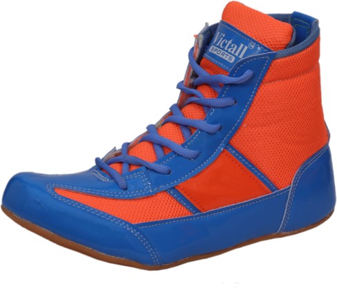 blue and orange wrestling shoes